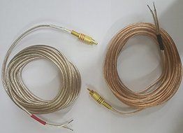 Pair of Gold Plated Metal RCA (PHONO) Red/Black Connectors to Open 16 awg Speaker Wire Leads (Heavy Duty 16 Gauge...