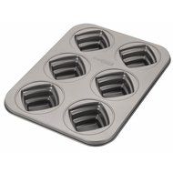 Heavy-Duty Carbon Steel Square Cakelette Pan, Non-Stick, 6 Cup, Gray