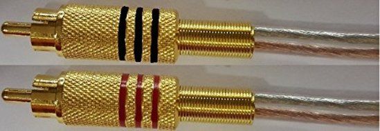 Pair of Gold Plated Metal RCA (PHONO) Red/Black Connectors to Open 16 awg Speaker Wire Leads (Heavy Duty 16 Gauge... N3