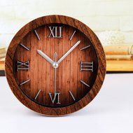 European Retro Style 3D Roman Numbers Table Clock Alarm Clock Wood Imitation Non-ticking Clock N2