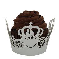 DZT1968 50pc Christmas Lace Laser Cut Cupcake Wrapper Liner Baking Cup Muffin (White) N2