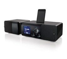 The Cue Radio Model r1 iPod iPhone Dock with Model s1 Satellite Speaker (black)