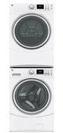 GE White Front Load Laundry Pair with GFWN1600JWW 27" Washer, GFDN160GJWW 27" Gas Dryer and GEFLSTACK Stacking...