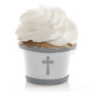 Delicate Blessings Cross - Baptism Cupcake Wrappers - Set of 12