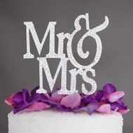 Mr &amp; Mrs Wedding Cake Topper, Modern Monogram Decoration, Silver Crystal Rhinestone N2