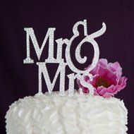 Mr &amp; Mrs Wedding Cake Topper, Modern Monogram Decoration, Silver Crystal Rhinestone N3