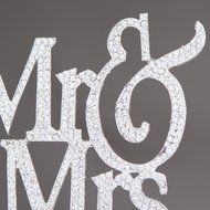 Mr &amp; Mrs Wedding Cake Topper, Modern Monogram Decoration, Silver Crystal Rhinestone N4