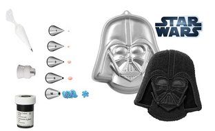Star Wars Darth Vader Cake Pan Bundle of 9 Items: Darth Vader Helmet Cake Pan, Black Icing Dye, Decorating Tips...