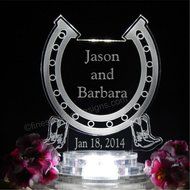 Western Horseshoe Lighted Wedding Cake Topper w Names Acrylic Cake Top Personalized