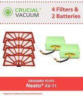 2 Neato Batteries &amp; 4 XV-11 Air Filters; Fits XV-11, XV-12, XV-15, XV-21 All Floor Robotic Vacuum Cleaner System... N4