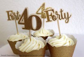All About Details Gold Forty Cupcake Toppers, Set of 12