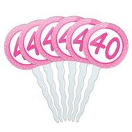 Set of 6 Cupcake Picks Toppers Decoration Birthday Party Pink Dots - 21 Twenty One N8