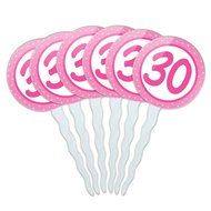 Set of 6 Cupcake Picks Toppers Decoration Birthday Party Pink Dots - 21 Twenty One N11