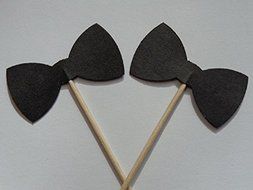 Black Bow Tie Cupcake Toppers - Food Picks - Party Picks - Tuxedo Wedding Toppers - Bowtie - Bowties(Set of 24) N2