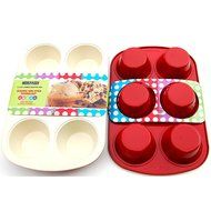 casaWare Ceramic Coated Non-Stick 6 Cup Jumbo Muffin Pan (Cream/Blue) N2