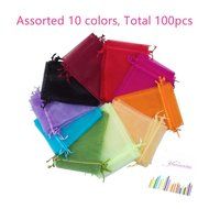 Yansanido 13x18cm /5x7 Inches 100pcs Beautiful Transparent 10 Color Organza Drawstring Pouches candy Jewelry Party... N4
