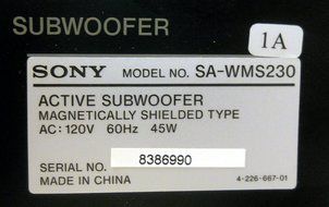 Sony SA-WMS230 Active Subwoofer w/ Advanced S.A.W. N5