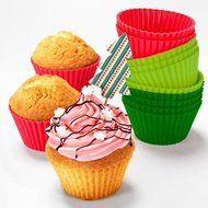 Baking Reusable Silicone Cupcake Muffin Dessert Cups Liners Molds Sets -- 7cm, Random Color (24/Pack) (24, 7cm) N6