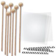 6 Inch Wood Lollipop Sticks and Wrappers, Black Twist Ties, Rock Candy Making Kit, 48