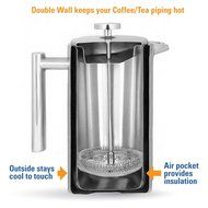 Double Wall Tea & Coffee Brewer | Stainless Steel Coffee Pot & Maker - French Press 1 Liter 34 Oz Coffee Pot with... N5