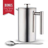 Double Wall Tea & Coffee Brewer | Stainless Steel Coffee Pot & Maker - French Press 1 Liter 34 Oz Coffee Pot with... N6