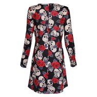 Mini Dress,Morecome Women Halloween Skull Rose Print Long Sleeve Party Swing Mini Dress N2