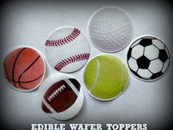 12 SOCCER BASEBALL BASKETBALL FOOTBALL TENNIS GOLF BALLS SPORTS Decorative Wafer Paper Toppers&copy; PRECUT Cake Cupcake...