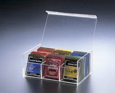 Acrylic Lucite 6 Compartment Tea Bag Box with Hinged Lid