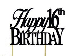 Black Happy 16th Birthday Cake Topper