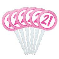 Set of 6 Cupcake Picks Toppers Decoration Birthday Party Pink Dots - 21 Twenty One N13