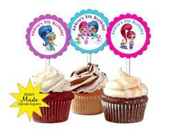 30 ct Shimmer &amp; Shine cupcake toppers personalized birthday party favors