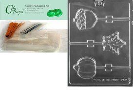 CybrTrayd F123 Fall Assorted Lollies Pumpkin, Leaf, Acorn Lolly Chocolate Candy Mold with 4.5-Inch Lollipop Sticks...