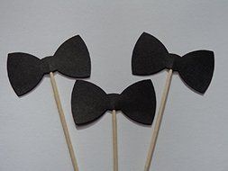 Black Bow Tie Cupcake Toppers - Food Picks - Party Picks - Tuxedo Wedding Toppers - Bowtie - Bowties(Set of 24) N3