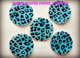 12 TEAL BLUE &amp; BLACK LEOPARD CHEETAH WILD ANIMAL PRINT PRECUT EDIBLE CUPCAKE TOPPERS 1.5" SMALL Dozen Set - Cake...