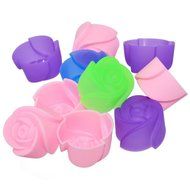 10PCS Rose Flower Mini Cupcake Silicone Baking Molds Ice Chocolate Jello #JHJYS N4