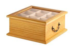 Wooden Tea Box, Tea Storage, Gourmet Tea Bag Organizer &amp; Holder, Clear Lid, 9 Compartment, 180+ Bags N2