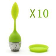Tea Infuser Leaf Strainer Handle with Steel Ball Silicone Leaf Green (1) N4