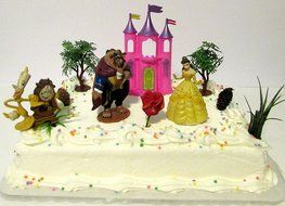 Beauty and the Beast Birthday Cake Topper Set Featuring Belle, The Beast and Other Decorative Themed Accessories N4