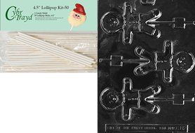 Cybrtrayd 00045St50-C112 Gingerbread Man Lolly Christmas Chocolate/Candy Mold with 50 4.5-Inch Lollipop Sticks