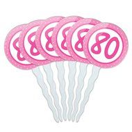 Set of 6 Cupcake Picks Toppers Decoration Birthday Party Pink Dots - 21 Twenty One N28