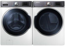 Samsung White 5.6 cf Washer and 9.5 cf Gas Dryer Front Load Laundry Set DV56H9100GW WF56H9100AW