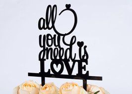 LOVENJOY with Gift Box All You Need is Love Monogram Wedding Engagement Cake Topper Gold Glitter, 6-inch N8