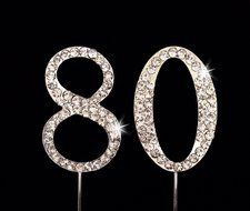80th Birthday / Wedding Anniversary Number Cake Topper with Sparkling Rhinestone Crystals - 1.75