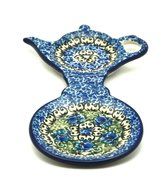 Polish Pottery Tea Bag &amp; Mug Holder - Peacock Feather