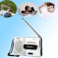 STree Mini Portable Pocket AM FM Radio Built-in Speaker with Telescopic Antenna, Silver