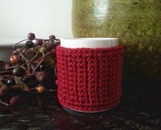 Crochet Acrylic Coffee Mug Cozy Marsala