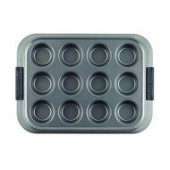 Anolon 12 Cup Advanced Nonstick Bakeware Muffin Pan with Silicone Grips, Gray N4