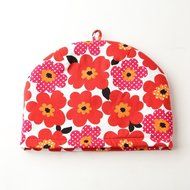 Northern European Style Red Flowered Cotton Cloth Tea Cozy with Teapot Coaster Handmade by Japanese Craftsman... N2