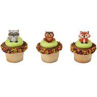 Woodland Animal Friends Cupcake Topper Rings - Set of 12 (Owl, Raccoon, Fox)