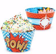 Superhero Comics Party Supplies - Reversible Cupcake Wrappers (12)